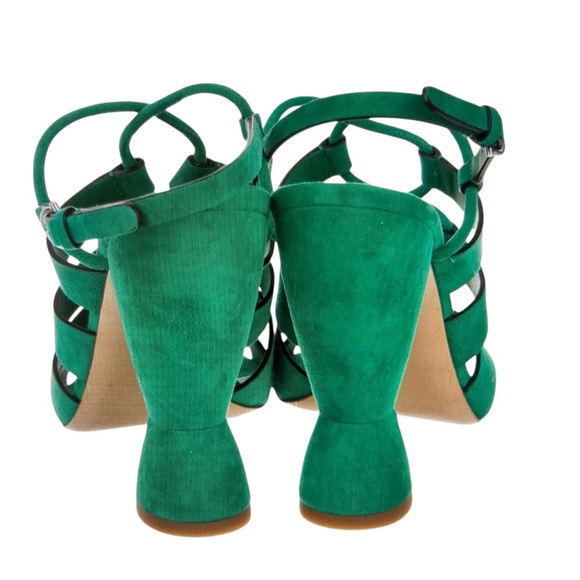 9 NEW Salvatore Ferragamo Green Suede Strappy Sirmio Slingback Block Heels - Picture 9 of 16